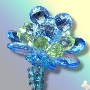 Disney Mickey Mouse Stretch Ring Blue Green Beaded Flower